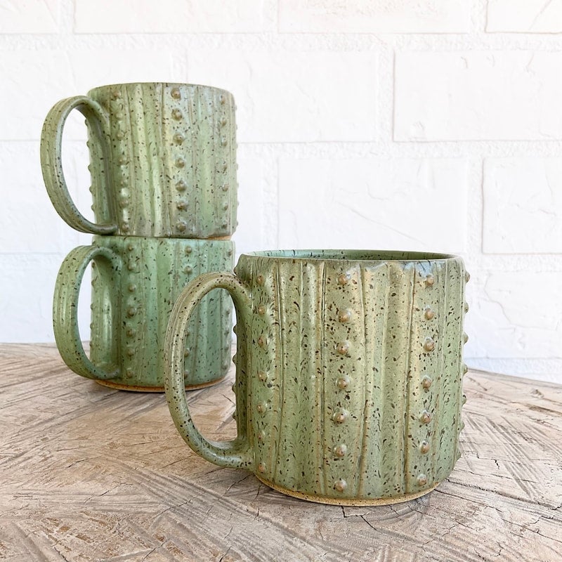 Handcrafted Cactus Ceramic Coffee Mug - Unique Hand Thrown Pottery Coffee  Cup with Gold Handle – Enjoy Ceramic Art